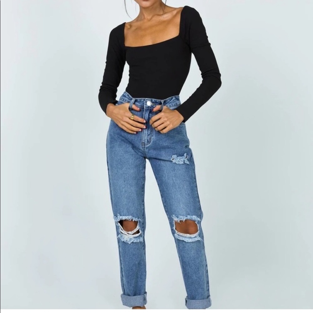 Princess Polly Hayden High Rise Cuffed Crop Distressed Boyfriend Jeans Size 4 US
